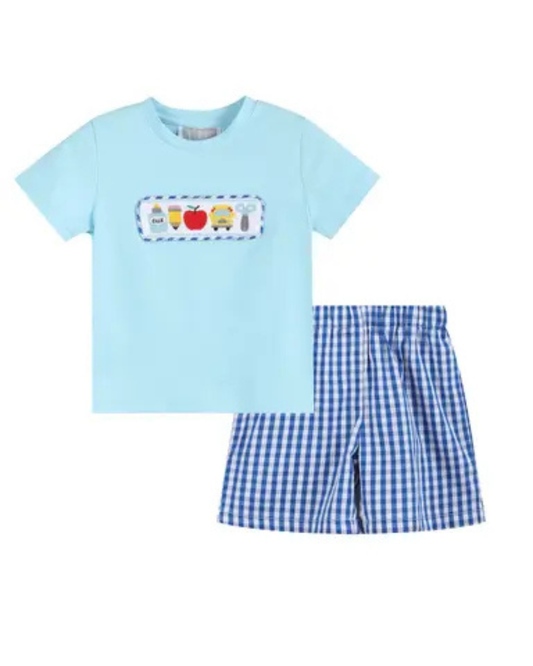 Smocked School Shirt and Shorts Set