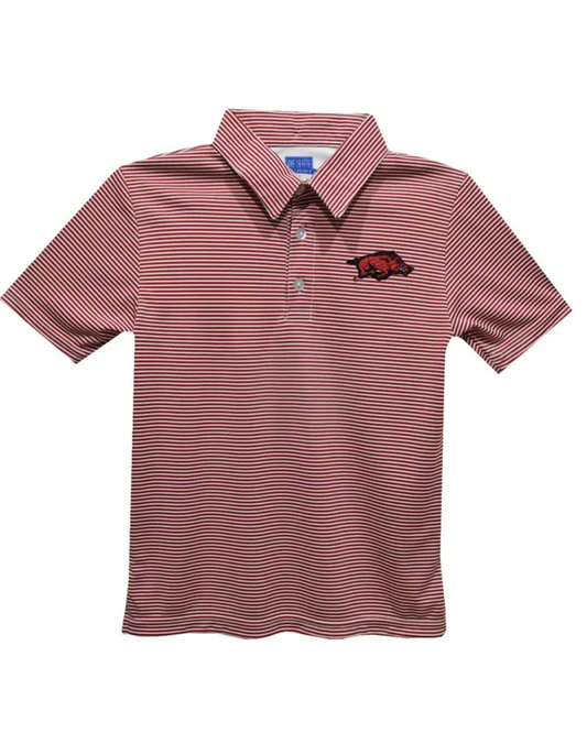 Arkansas Razorbacks Embroidered Red Stripe Polo