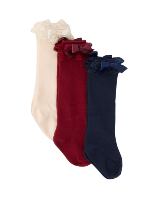 3-Pack Lace Ruffle Bow Knee high Socks