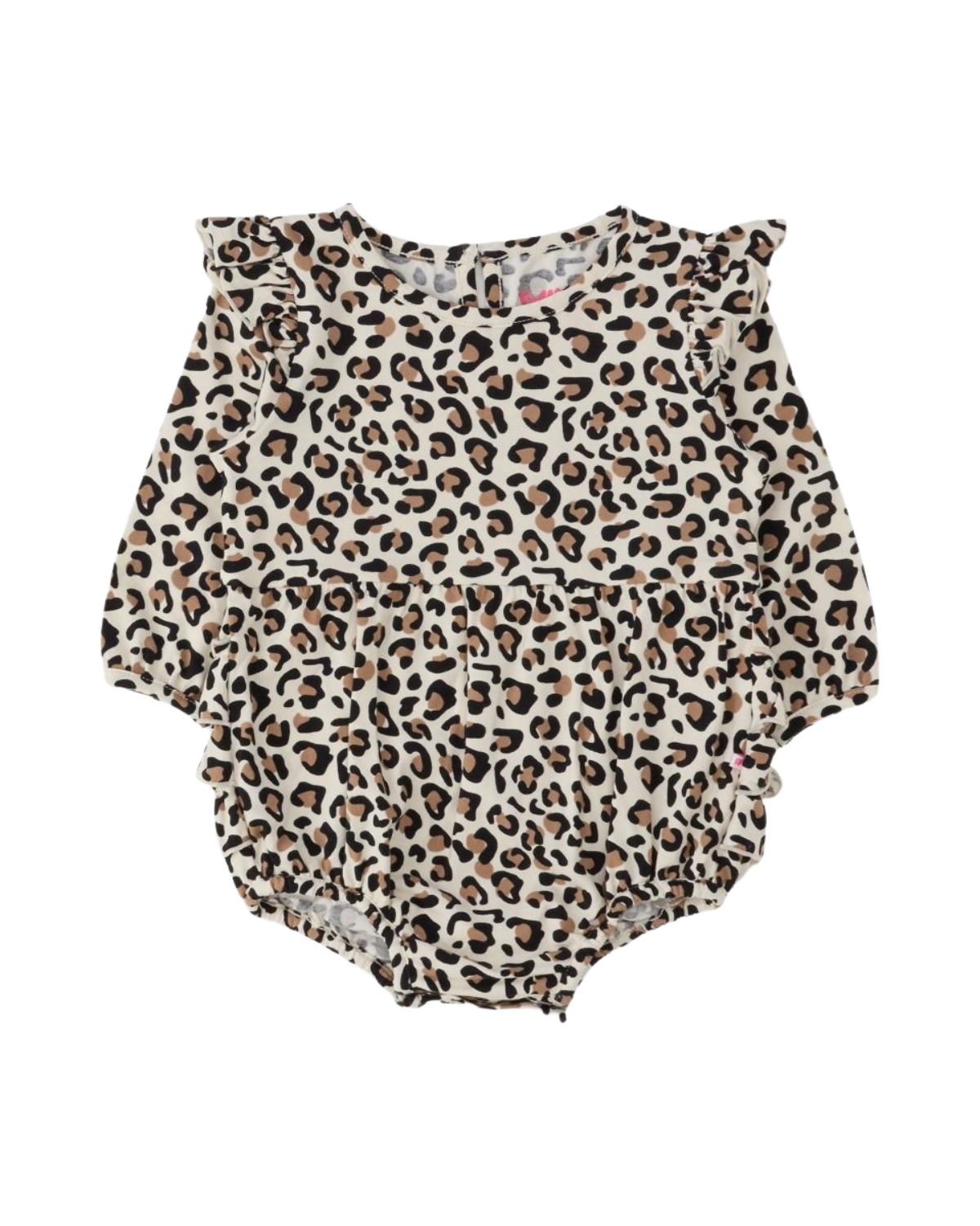 Long Sleeve Flutter Bubble Romper- Classic Leopard