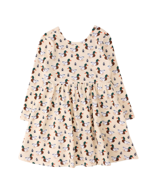 Long Sleeve Twirl Dress- Mallard Marsh