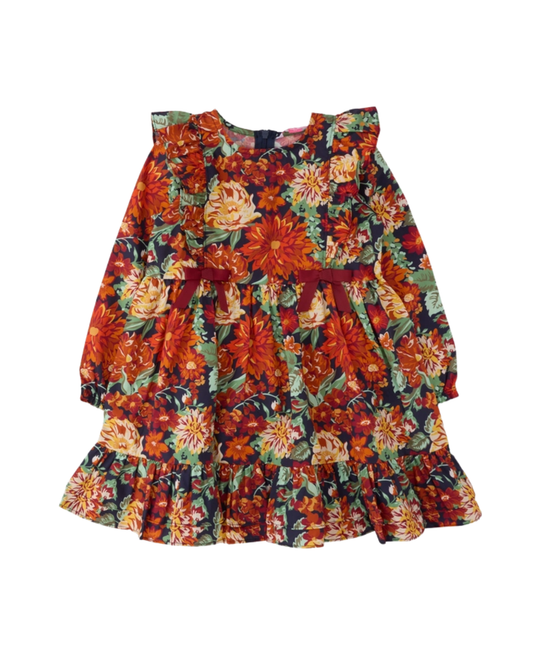 Autumn Blooms Long Sleeve Waterfall Bow Dress