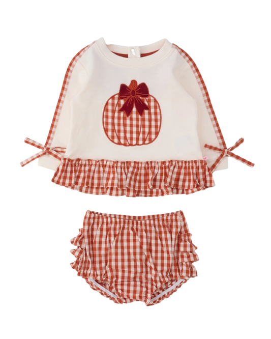 Pumpkin Bow Ivory Swing Top and Bloomer Set