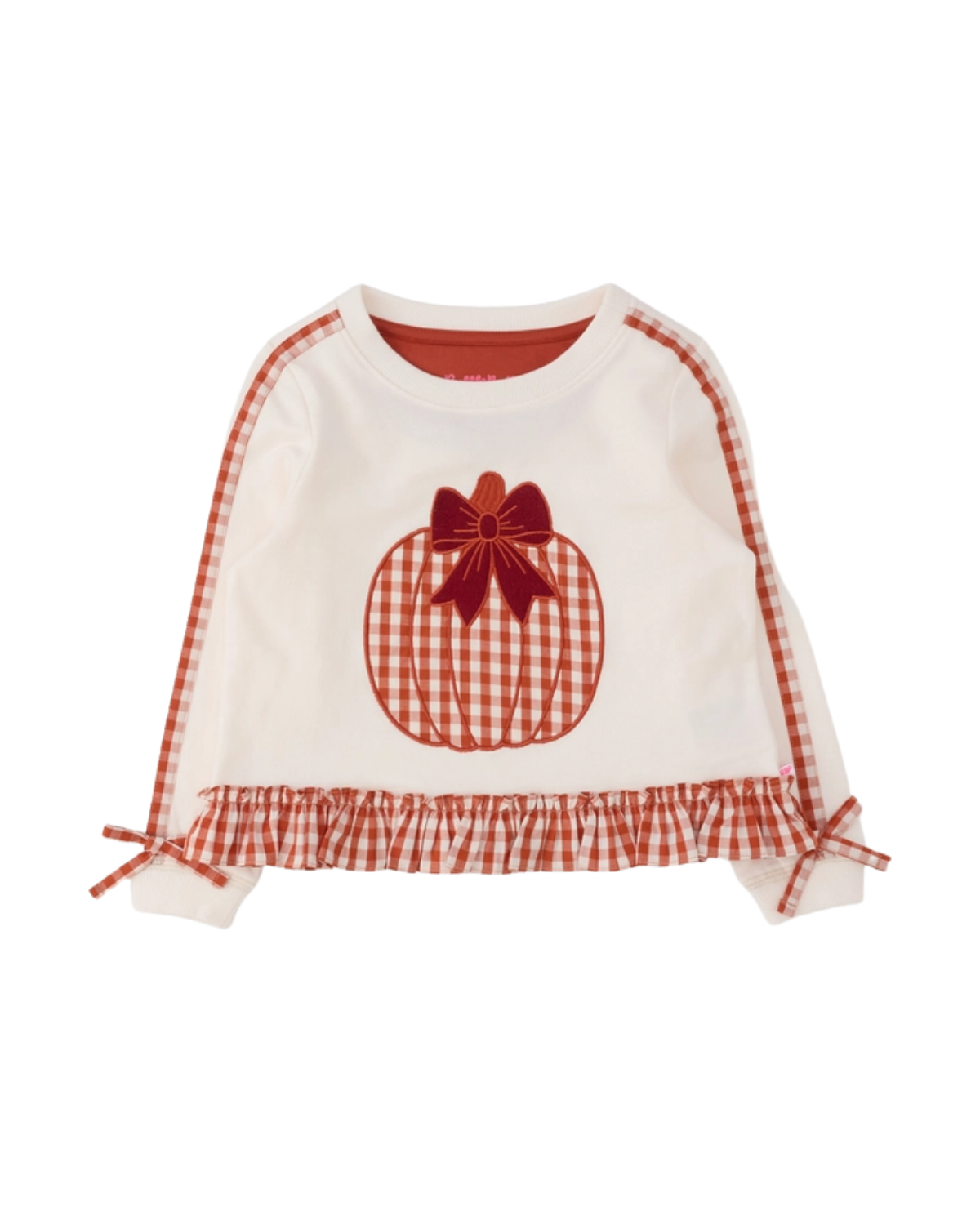 Pumpkin Bow Ivory Applique Ruffle Bow Sweatshirt