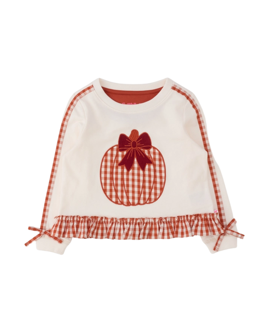 Pumpkin Bow Ivory Applique Ruffle Bow Sweatshirt