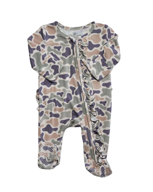 Camo Cutie Ruffle Zipper Footie