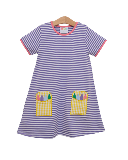 Crayon Pocket Dress - Lavender Stripes