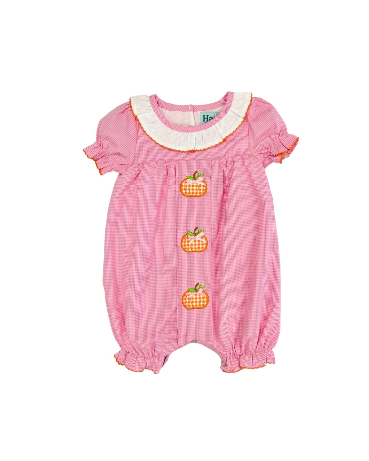 Pink Pumpkin Applique and Bows Gingham Romper