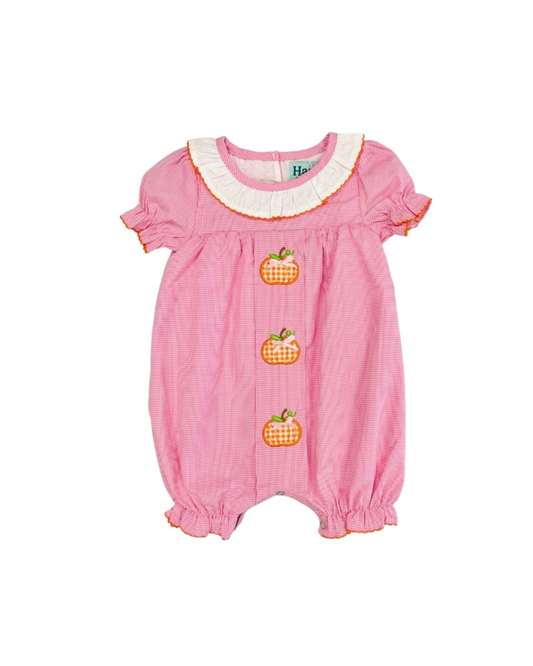 Pink Pumpkin Applique and Bows Gingham Romper