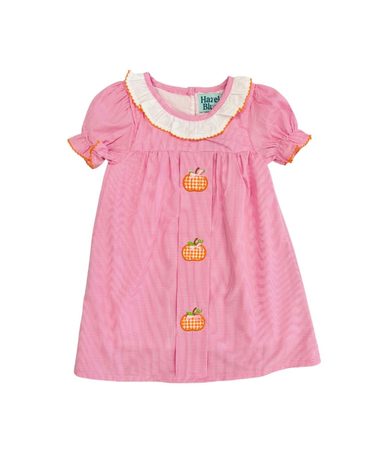 Pink Pumpkin Applique Gingham Dress
