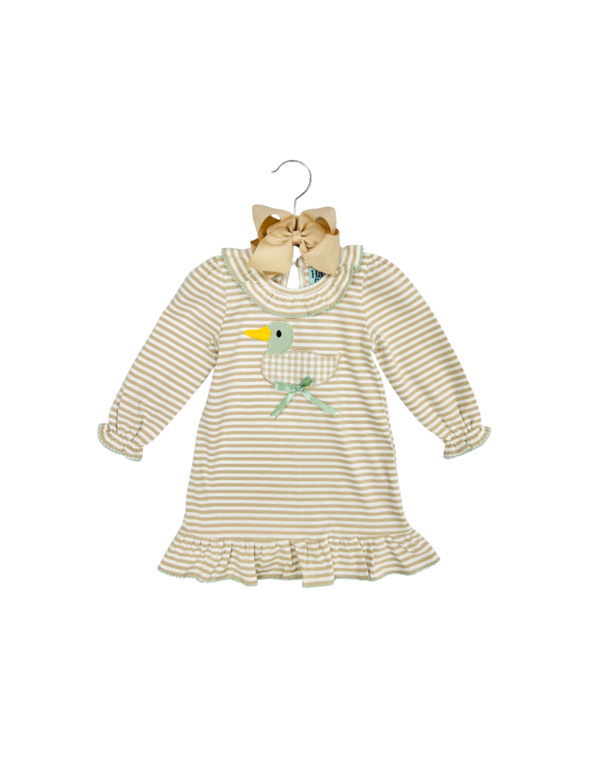 Gingham Mallard Applique Picot Trim Dress