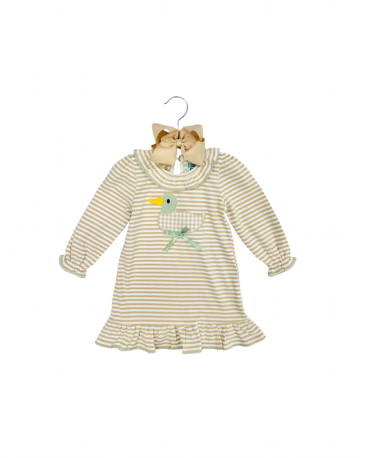 Gingham Mallard Applique Picot Trim Dress