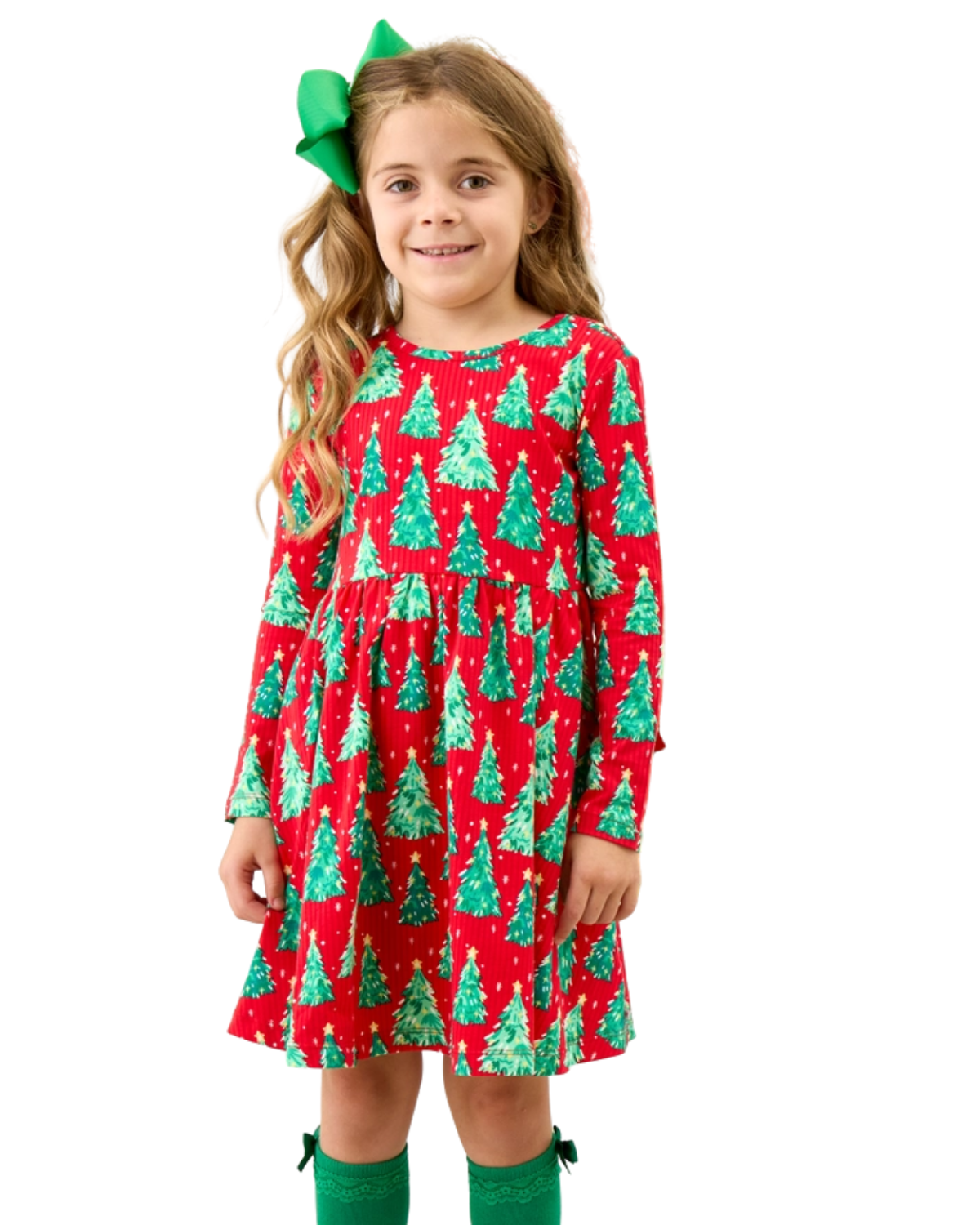 O Christmas tree long sleeve twirl dress