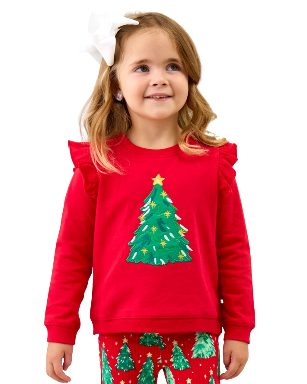 Christmas Tree Applique Flutter Sweater
