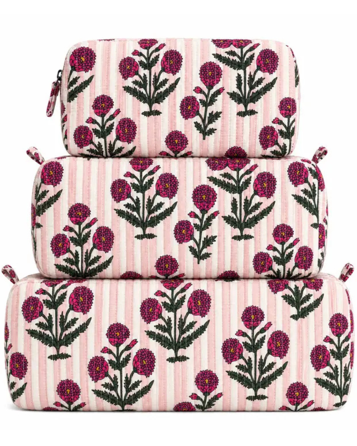 Stripe Floral Quilted Bag 3 in 1 Set