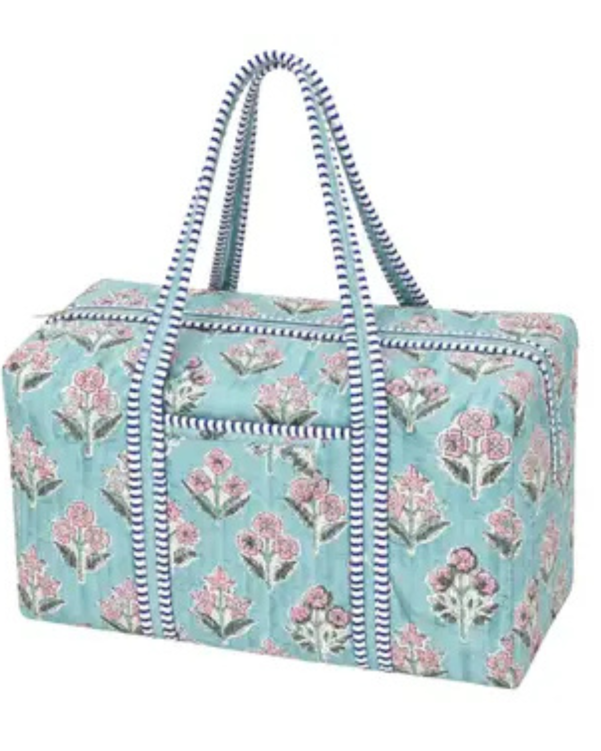 Light Blue Floral Quilted Duffle Bag