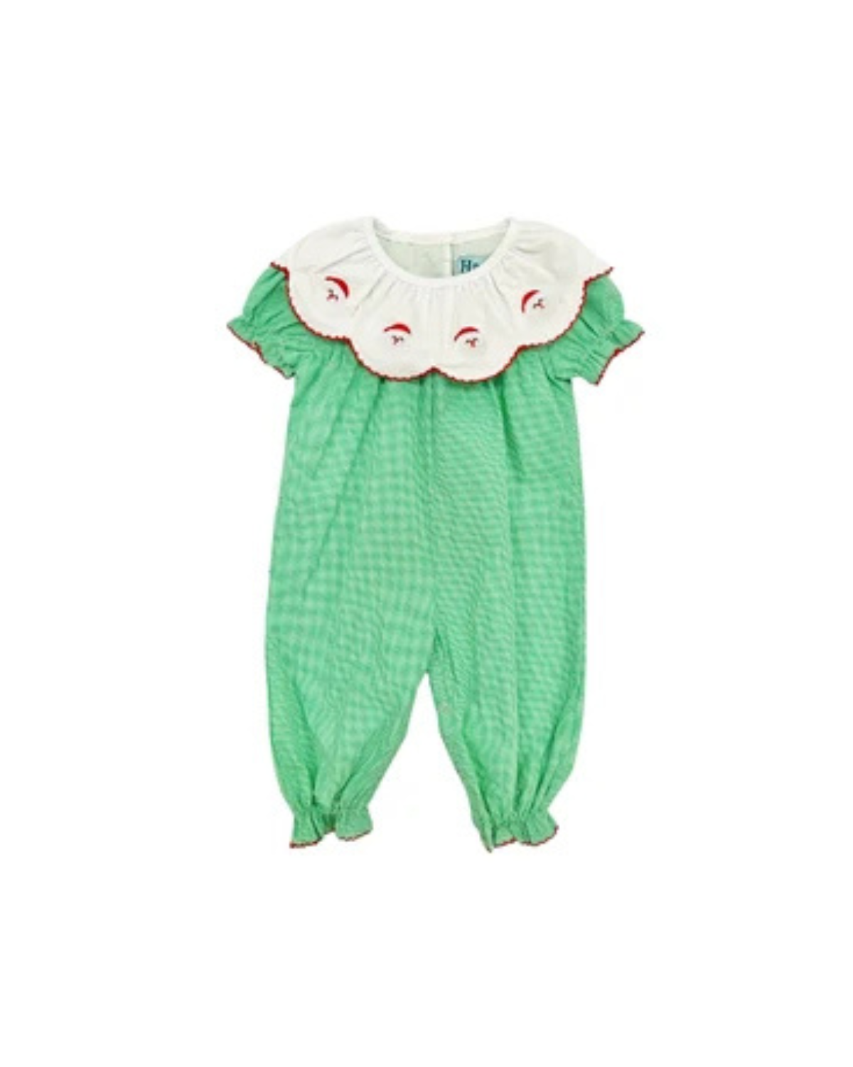 Dark Green Gingham Santa Scalloped Bib Collar Romper