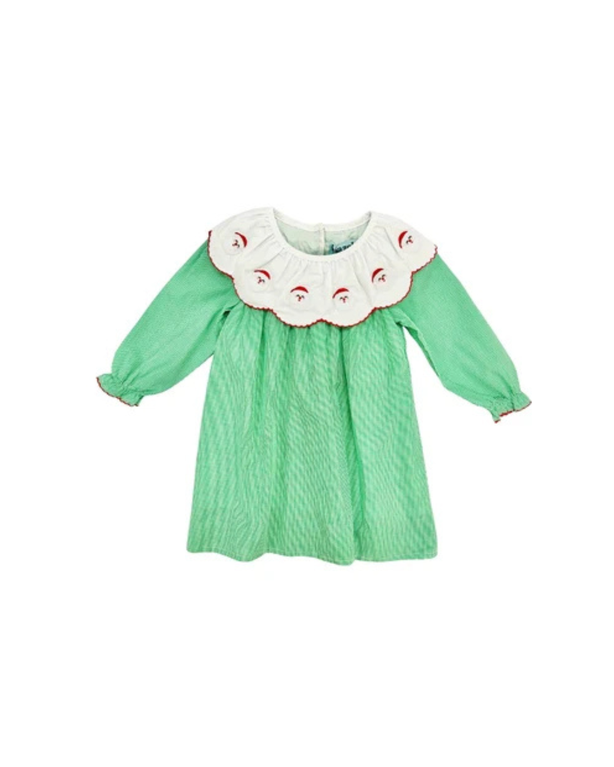 Dark Green Gingham Santa Scalloped Bib Collared Dress