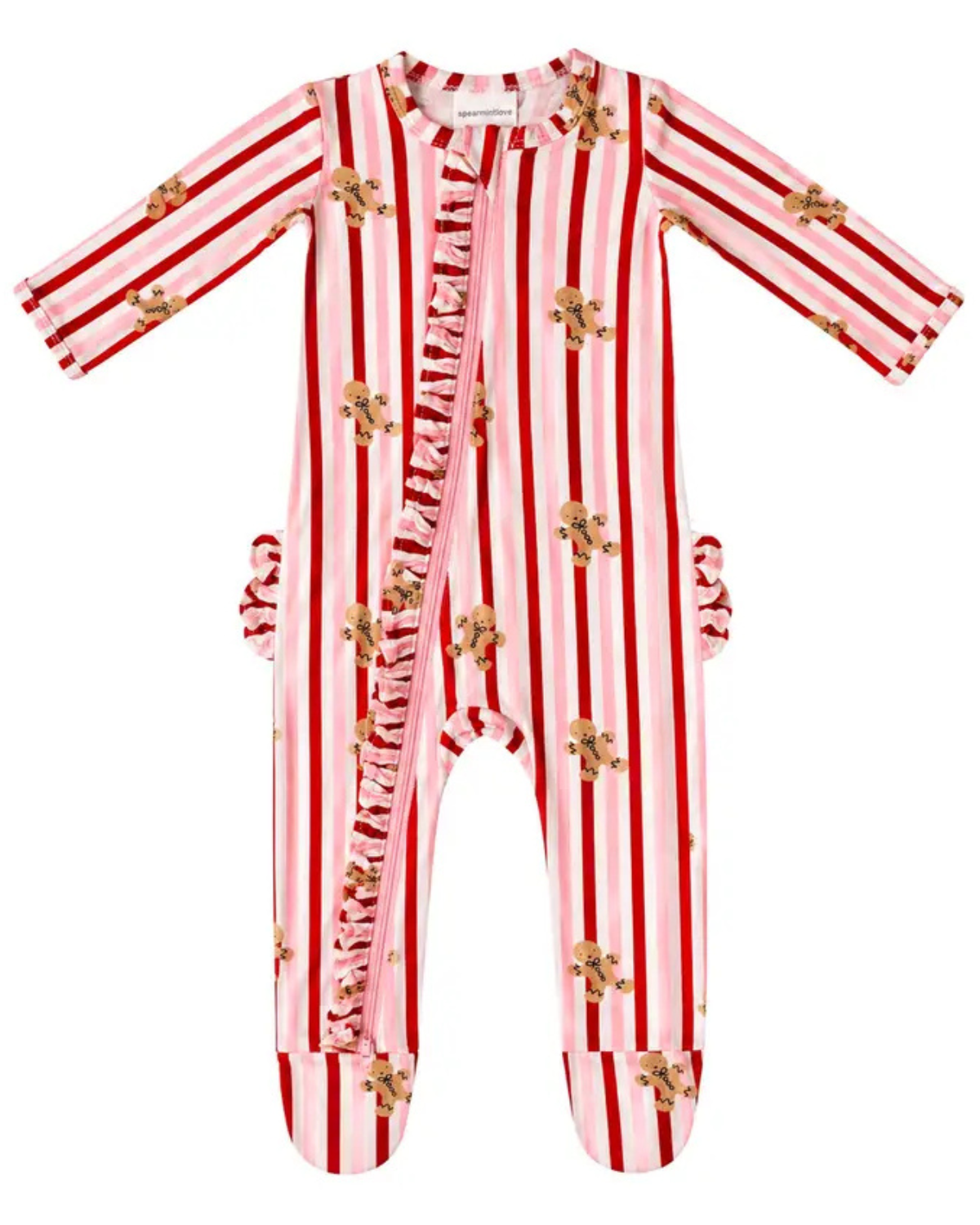 2 Way Zip Ruffle Footie Gingerbread Lane Pink