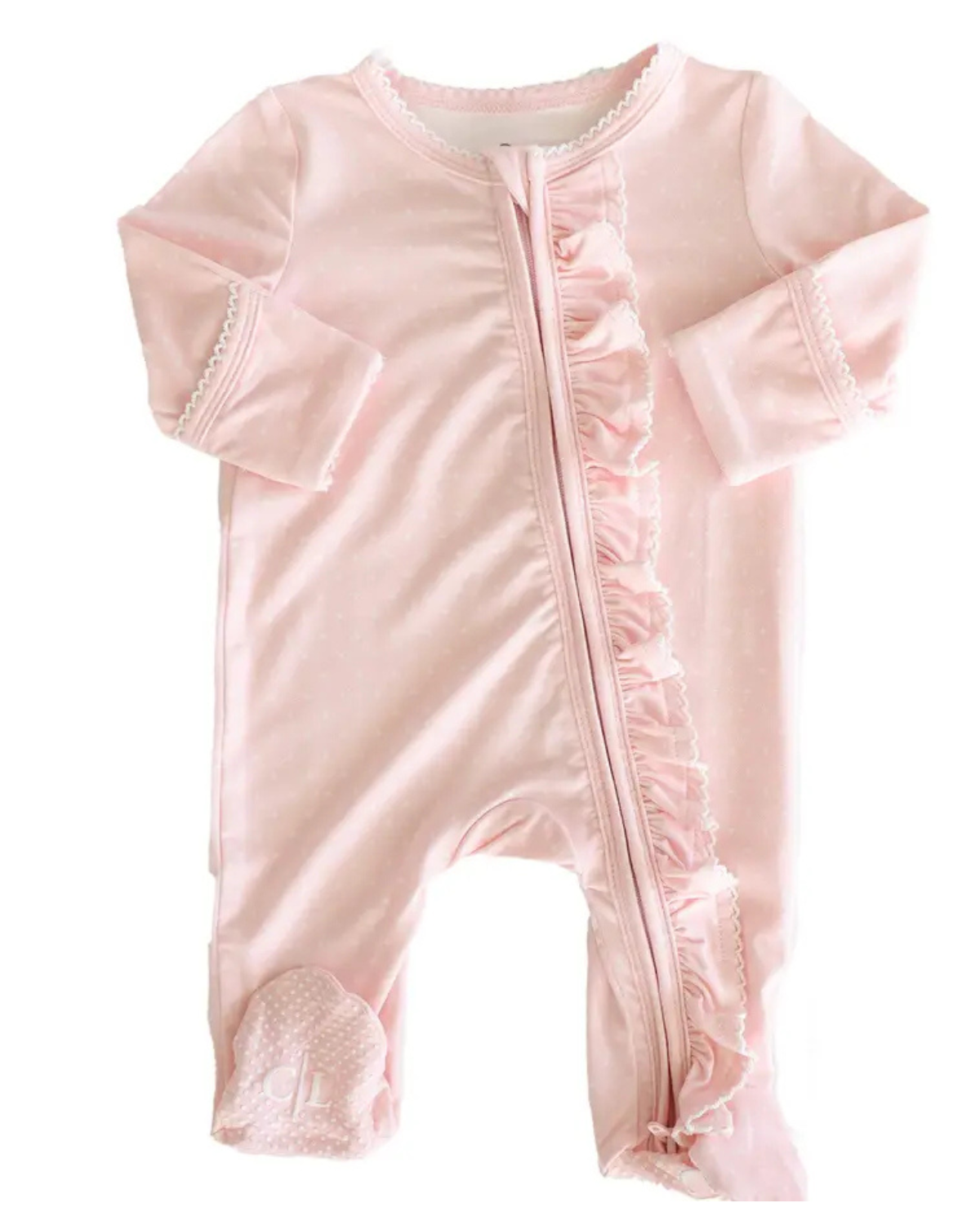 Picot Trim Bamboo Zipper Footie