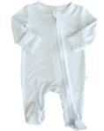 Load image into Gallery viewer, Picot Trim Baby Blue Zipper Footie
