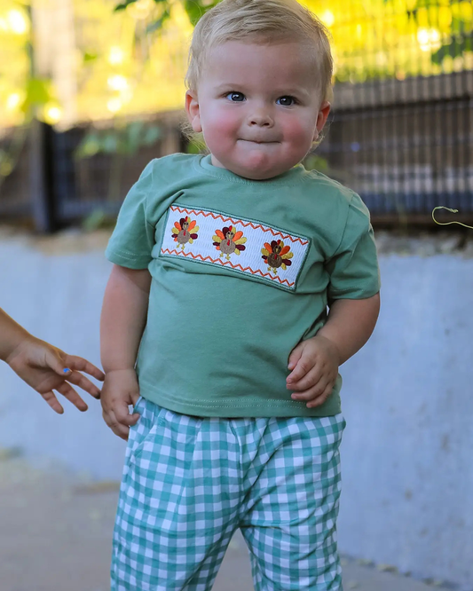 Thanksgiving Smock Turkey Plaid Set