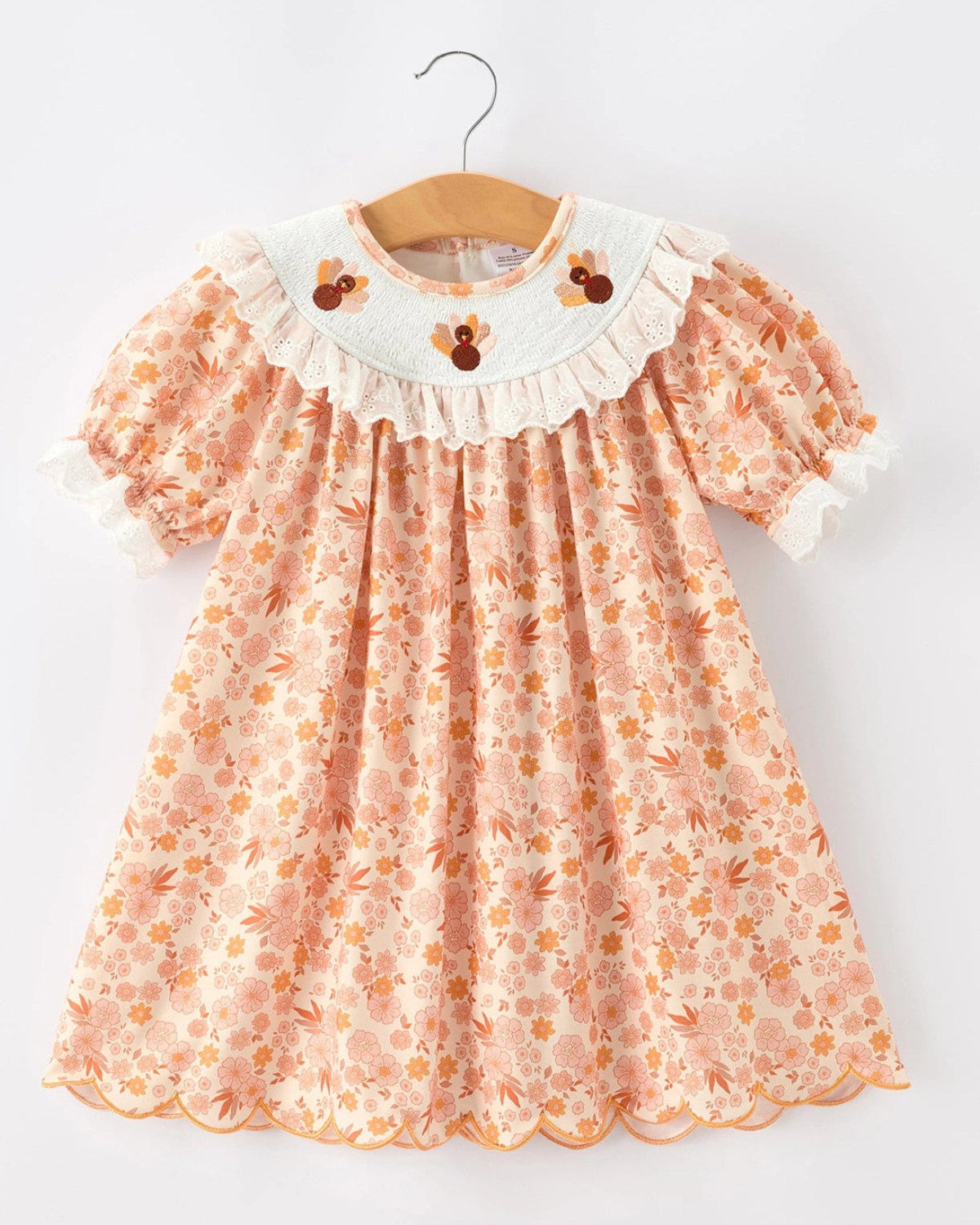 Thanksgiving Turkey Floral Lace Ruffle Girls Dress