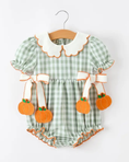 Load image into Gallery viewer, Fall Pumpkin Baby Girl Peter Pan Collar Romper
