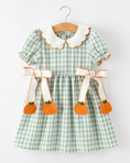 Load image into Gallery viewer, Fall Plaid Pumpkin Smocked Peter Pan Collar Dress
