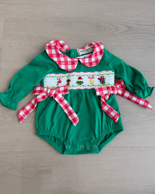 Christmas Candy Smocked Baby Girls Romper