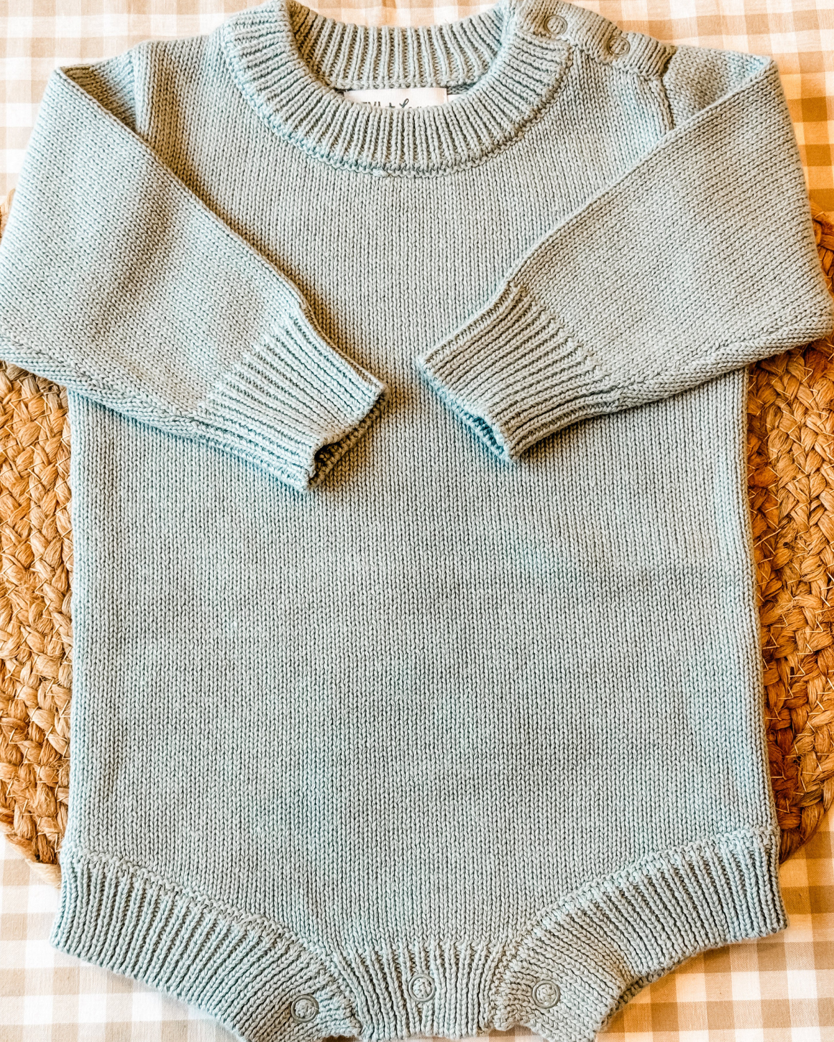 Light Blue Long Sleeve Knit No Ruffle Romper