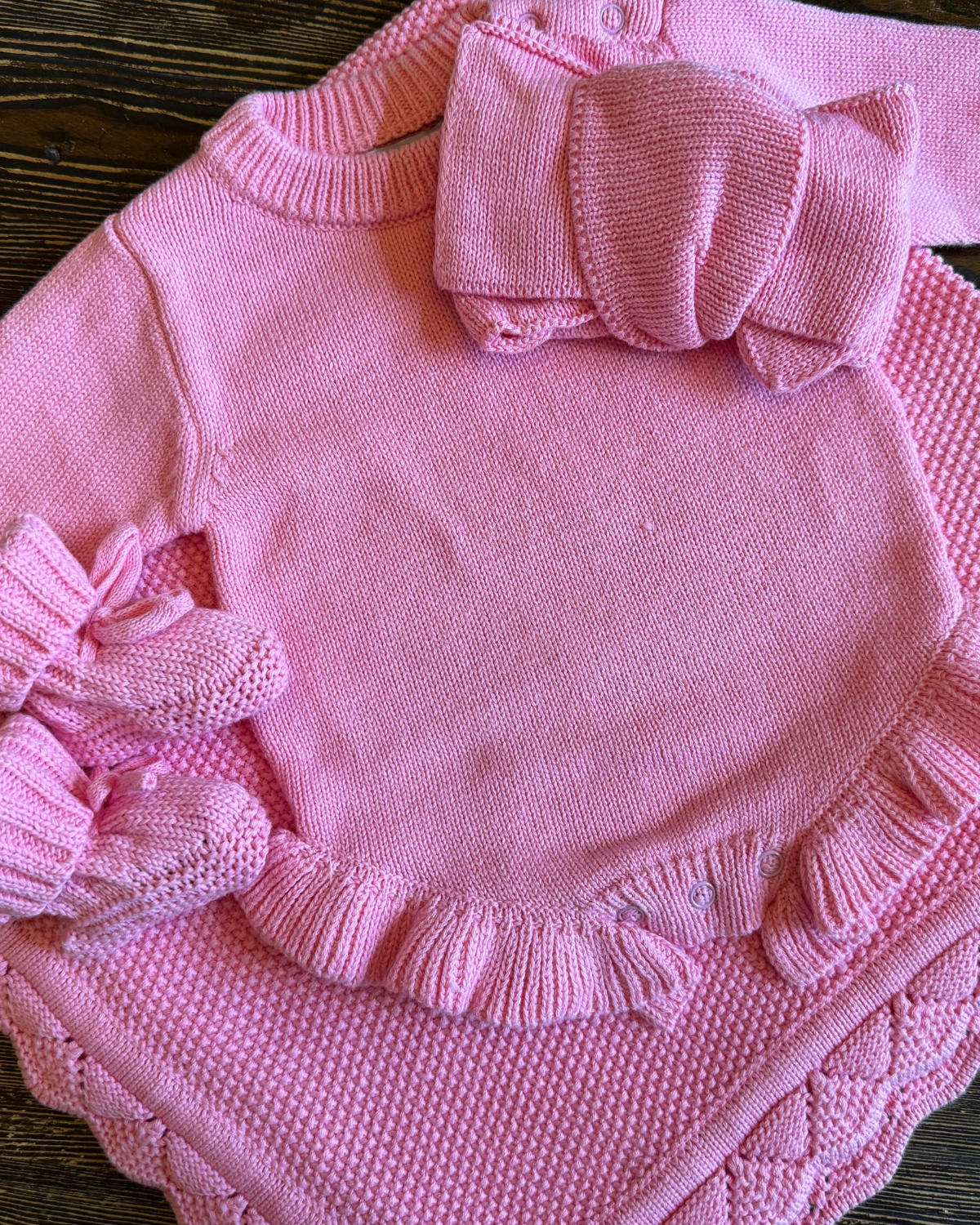 Long Sleeve Knit Ruffle Romper Fairytale Pink