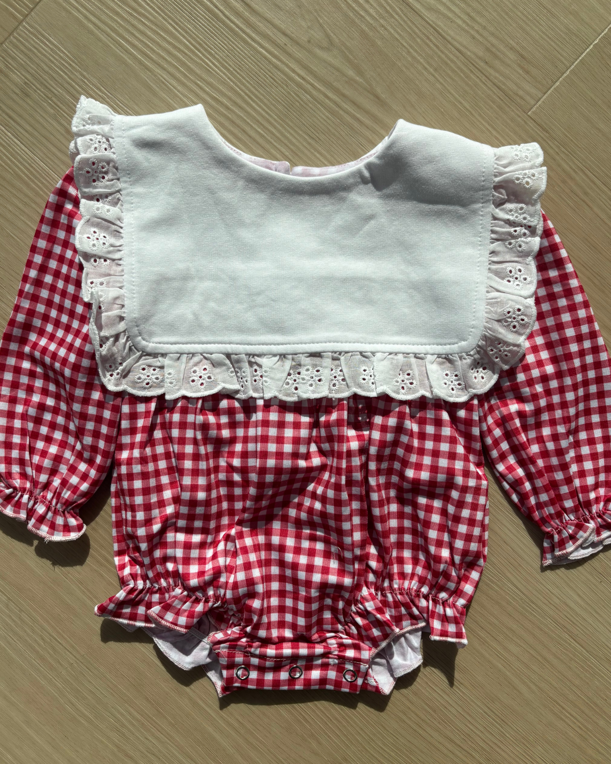 Girls Red Knit Gingham Bubble