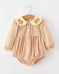 Load image into Gallery viewer, Fall Girls Orange Plaid Floral Collar Bubble Romper
