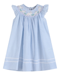 Load image into Gallery viewer, Blue Seersucker Easter Bunny Smocked Dress
