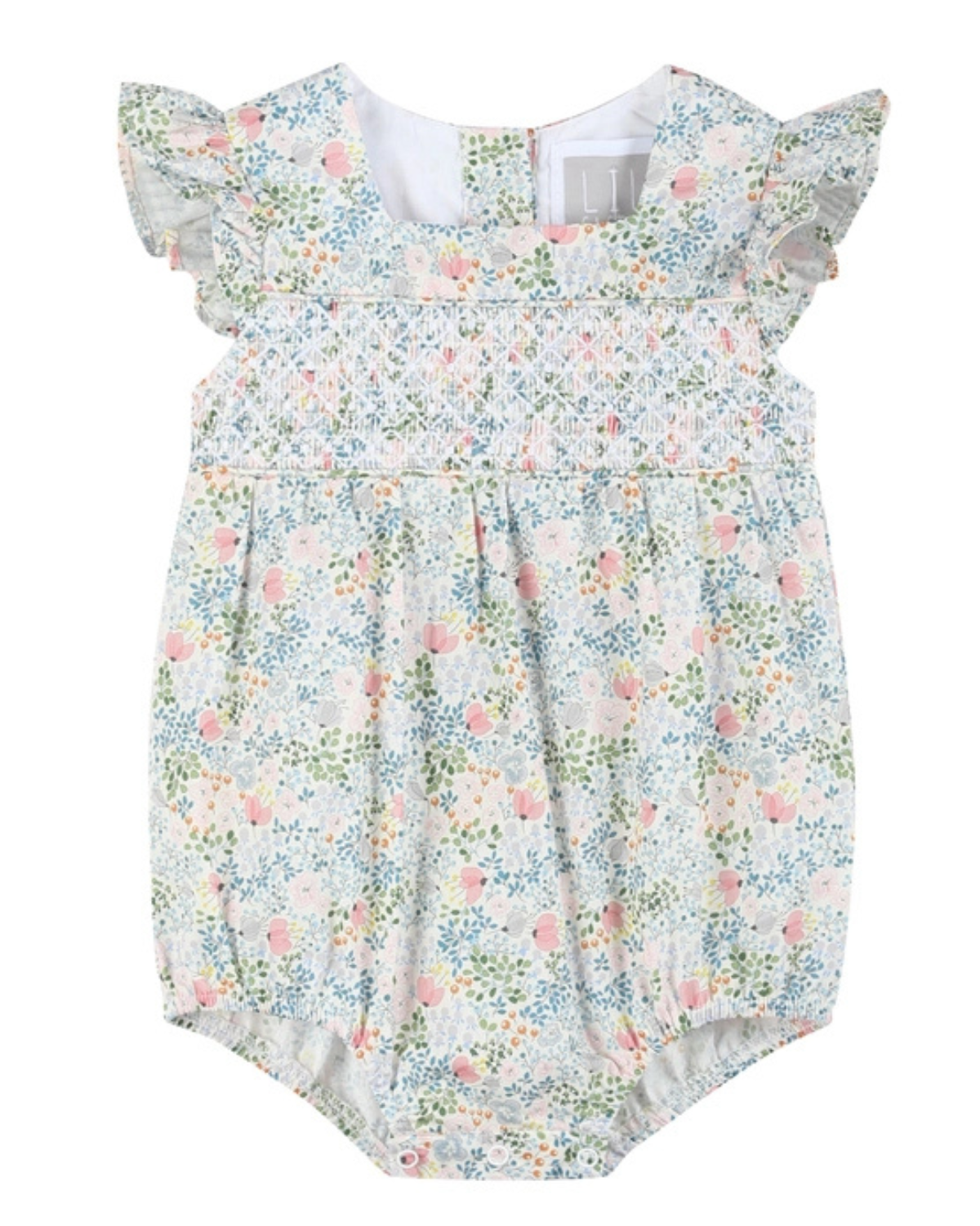 Pink Floral Print Smocked Romper