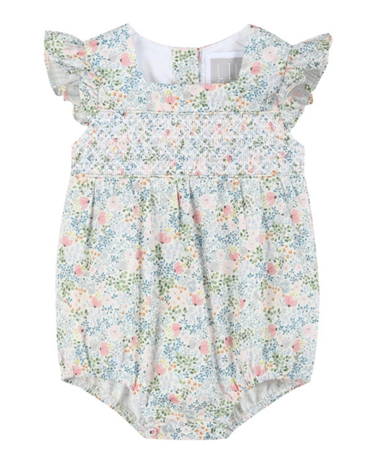 Pink Floral Print Smocked Romper