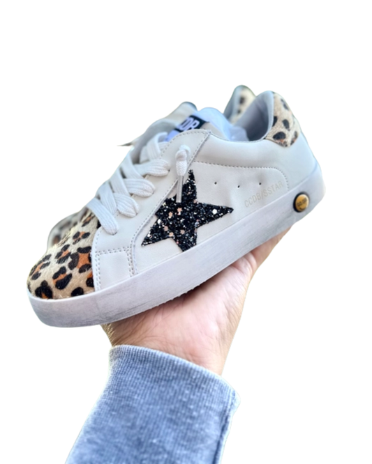 Black Cheetah & Glitter Star Sneakers