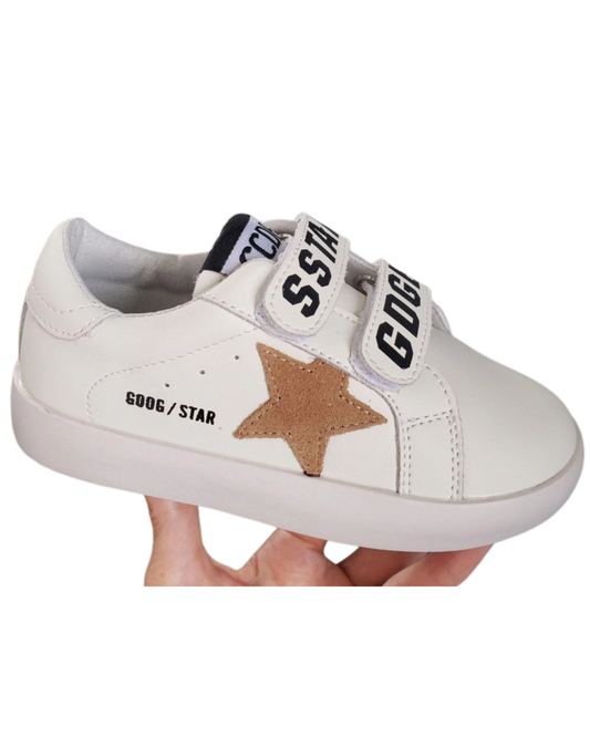 White Velcro Tan Star Sneakers