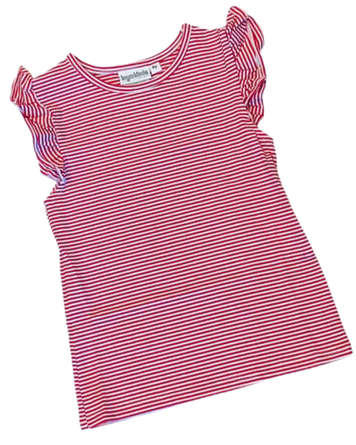 Red Stripe Flutter Sleeve Shirt