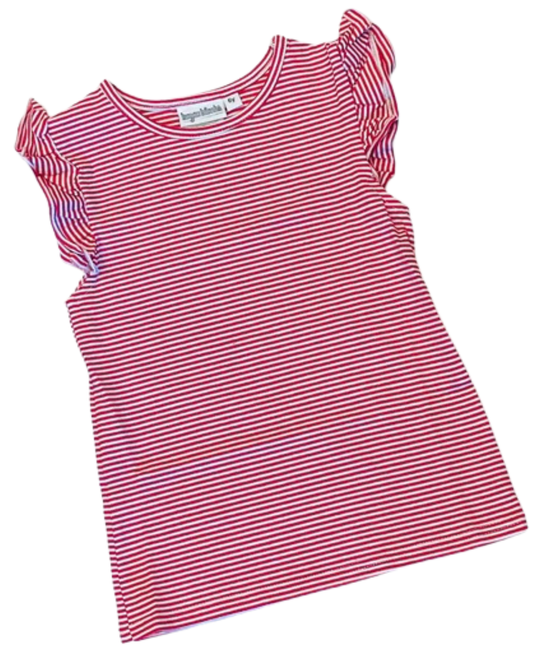 Red Stripe Flutter Sleeve Shirt