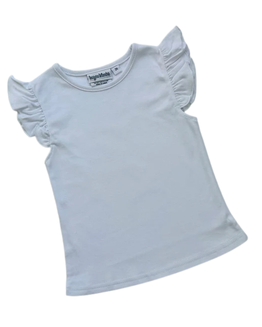 White Solid Flutter Sleeve Shirt