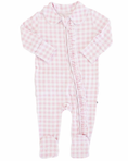 Load image into Gallery viewer, Rosy Gingham Peter Pan Ruffle Zipper Footie
