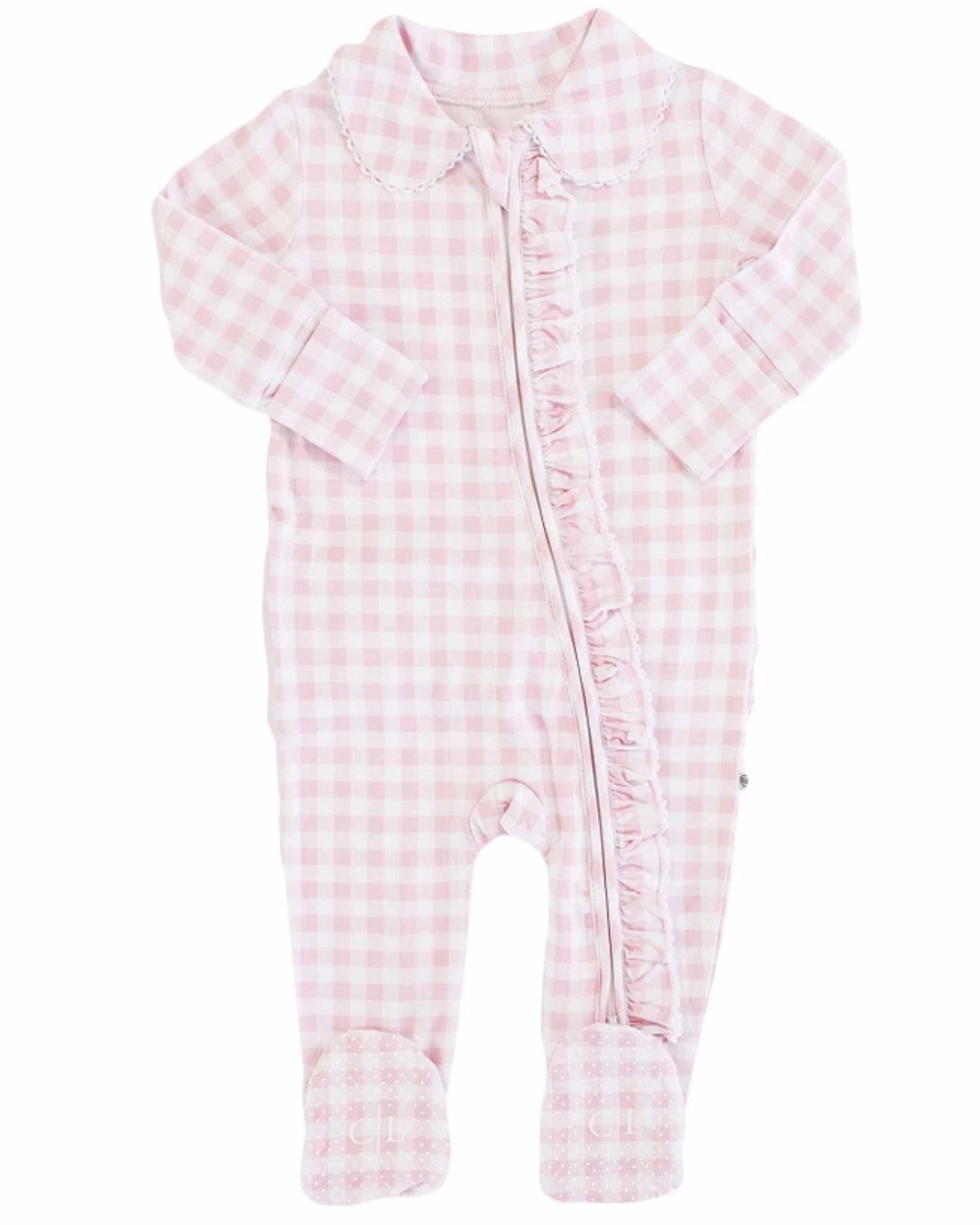Rosy Gingham Peter Pan Ruffle Zipper Footie