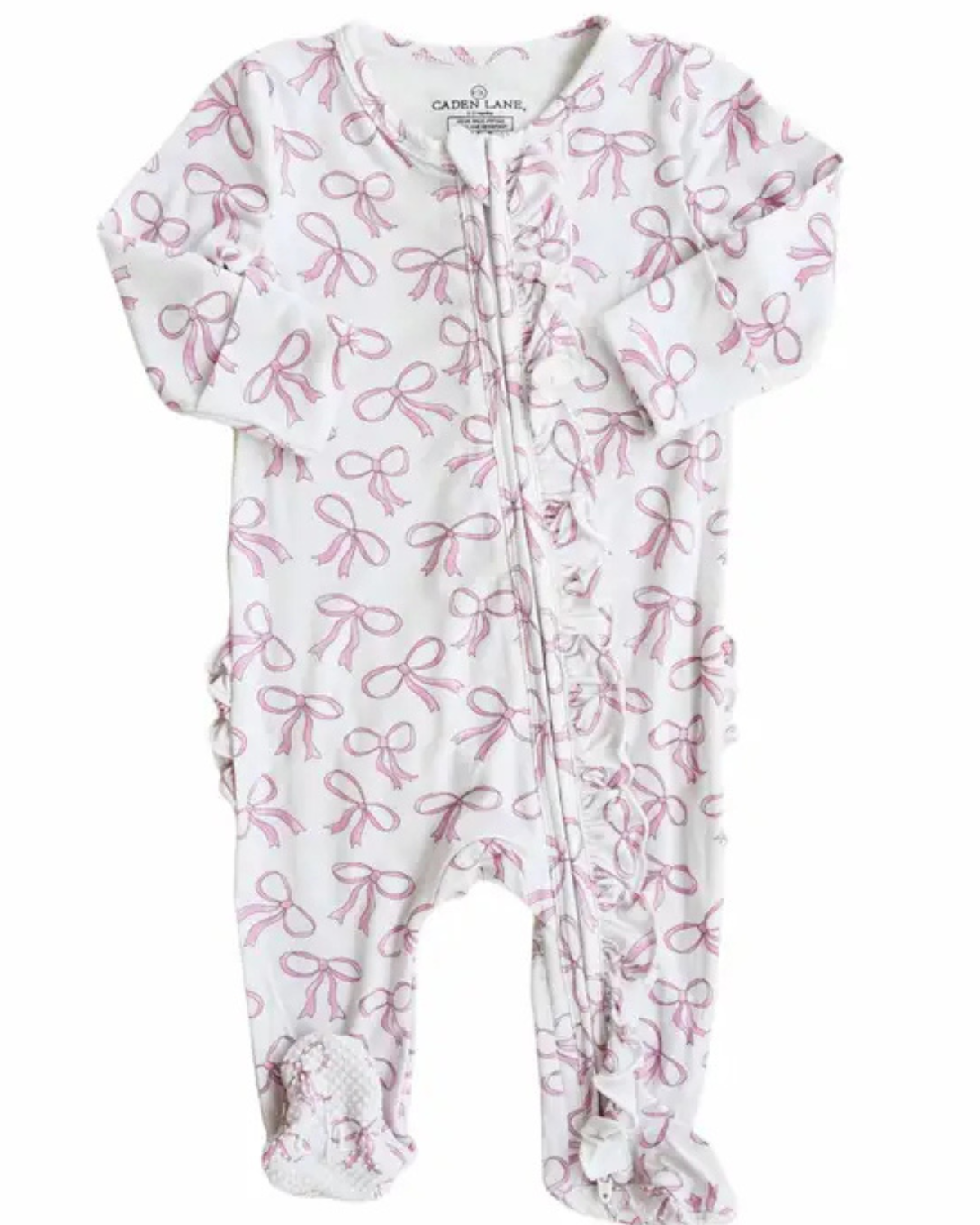 Blushing Bows Ruffle Zipper Footie