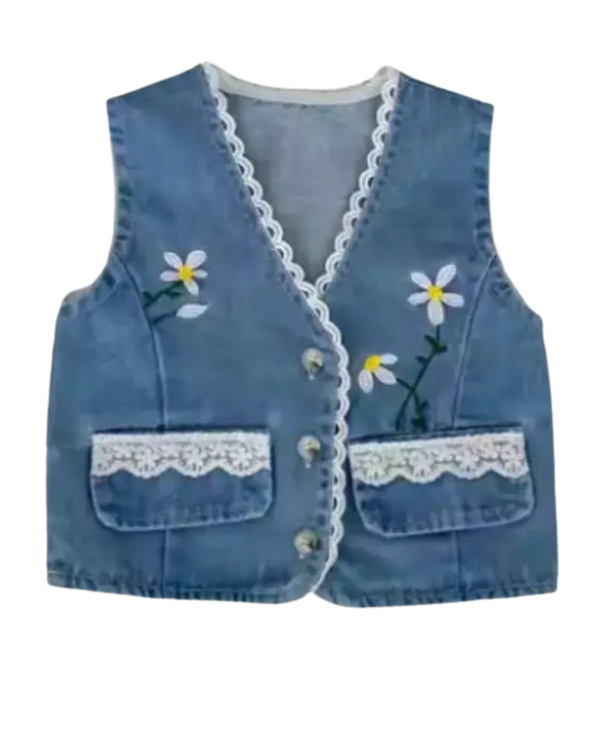 Daisy Embroidered Denim Vest