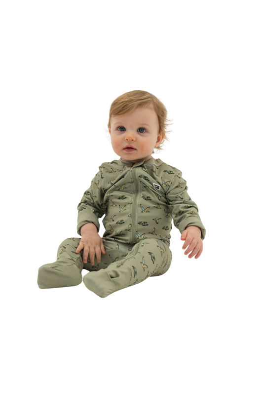 Baby Zip Up - Flying Ducks Green