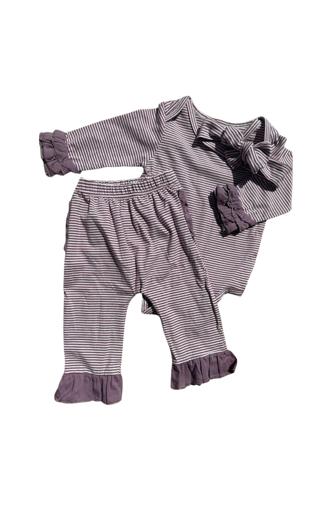 Purple Ruffle Striped Lounge Set