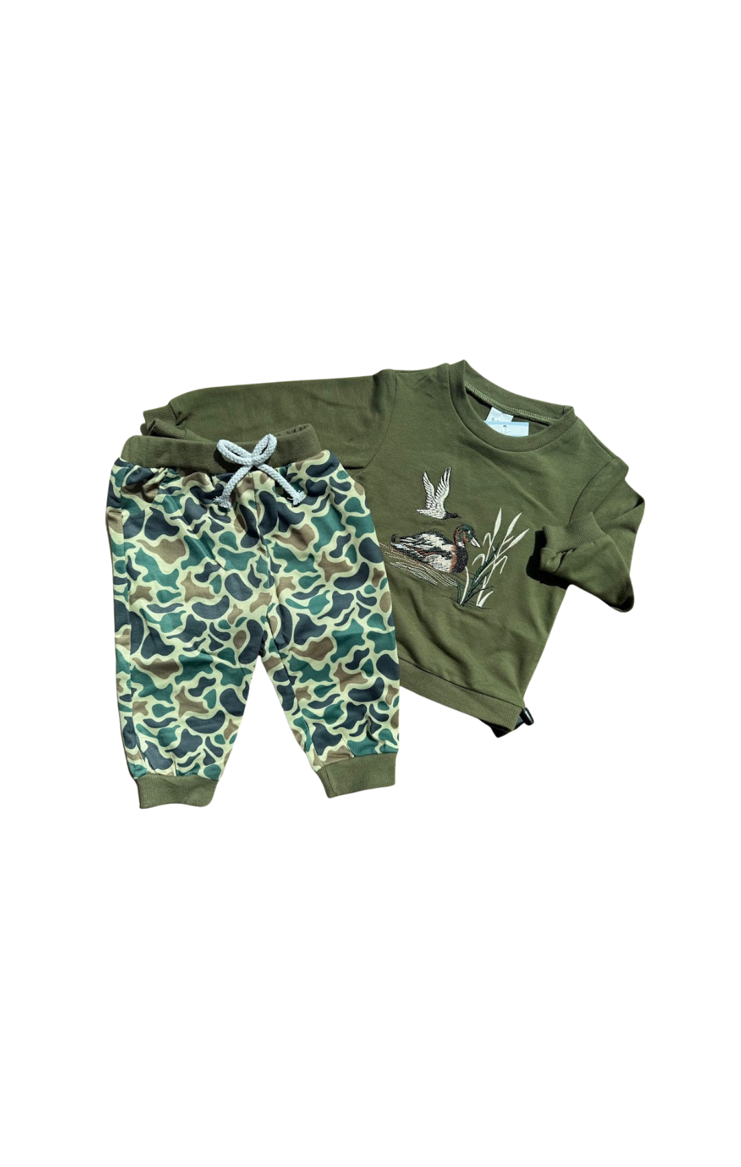 Dark Olive Embroidered Duck Camo Set