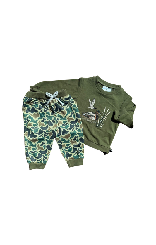 Dark Olive Embroidered Duck Camo Set